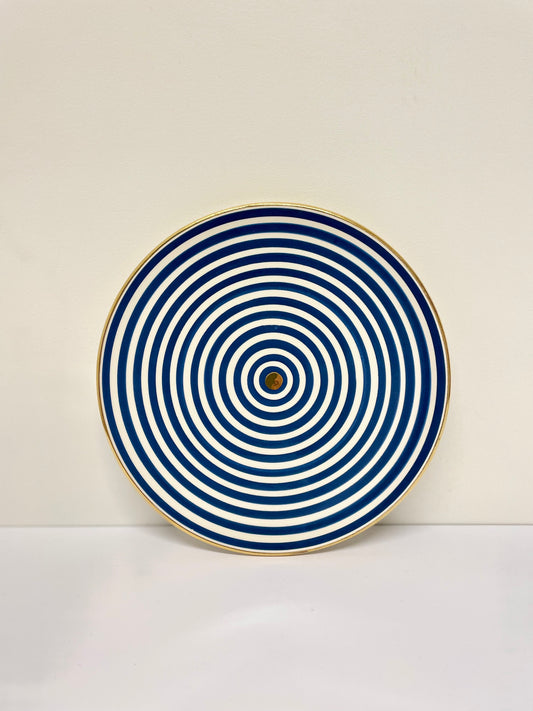 Set of 2 Stripe Plates with Gold Detail, Blue